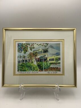 Framed Watercolor Print of Sarasota Florida by Artist Pam Webb with Gold Frame
